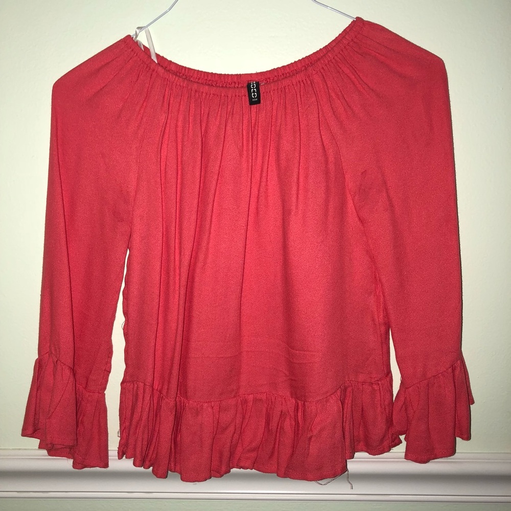 peach pink ruffle top off the shoulder size s 4